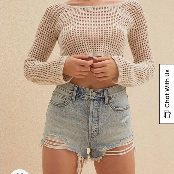 PacSun Eco Medium Blue Ripped Vintage High Waisted Denim Shorts Size 25